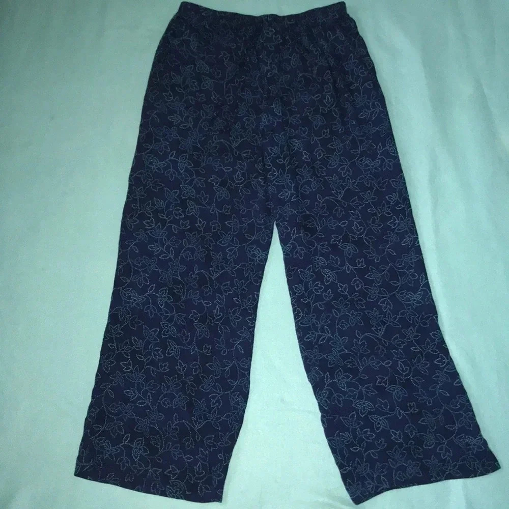 𝅺SHIP N SHORE vintage floral pull on pant elastic waistband art to wear size XL